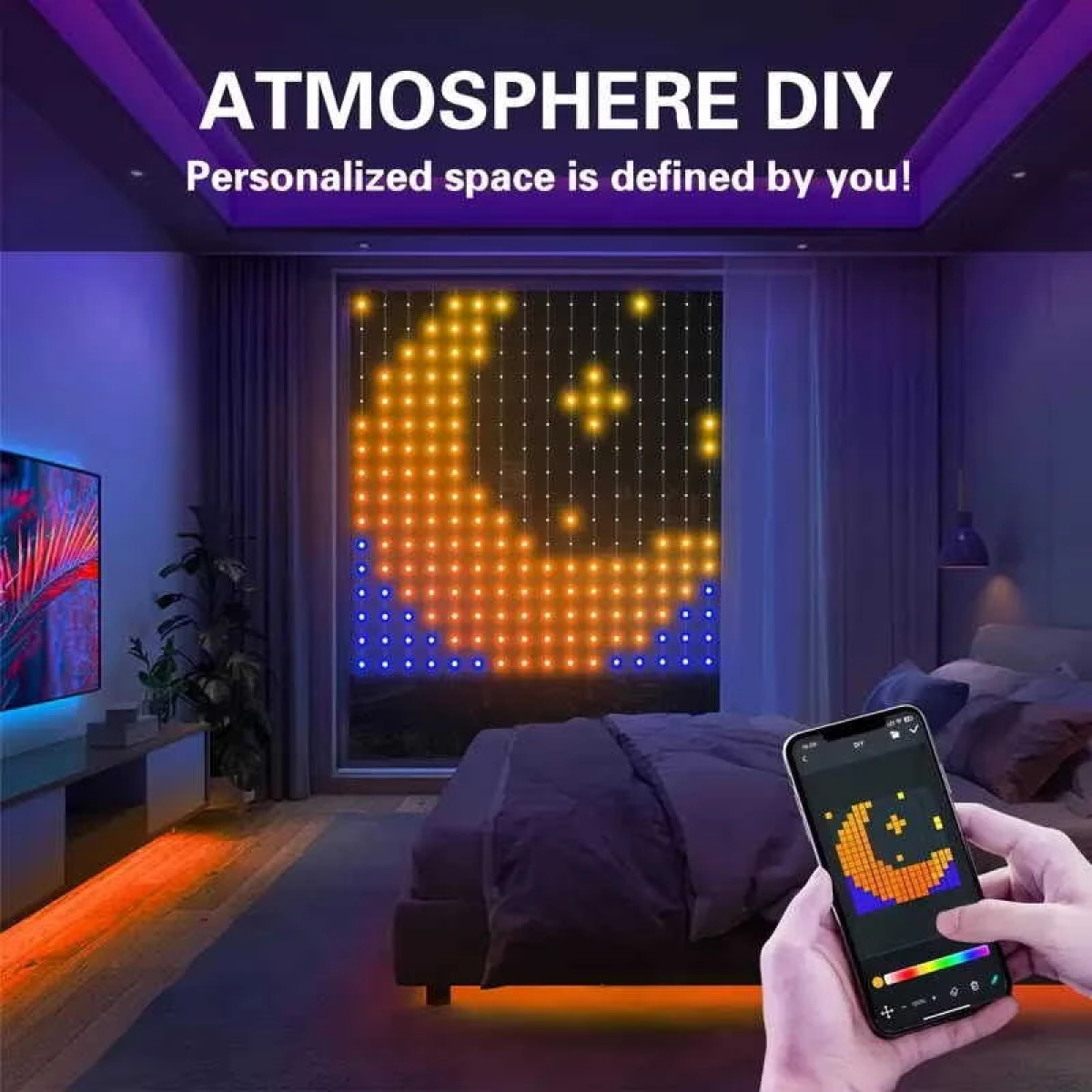 Χριστουγεννιάτικη Κουρτίνα 400 LED RGB 2x2m με Bluetooth, Μουσικό Συγχρονισμό και Τηλεχειριστήριο - Image 8