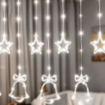 Χριστουγεννιάτικη Κουρτίνα LED με 5 Kαμπάνες και 5 Αστέρια 3m Ψυχρό Λευκό 8 Προγραμμάτων IP44