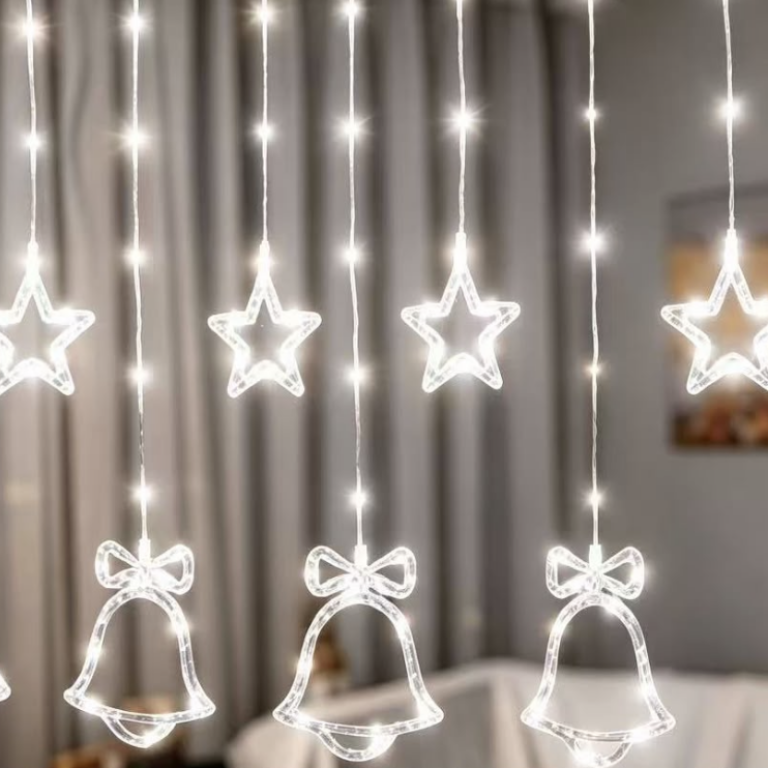 Χριστουγεννιάτικη Κουρτίνα LED με 5 Kαμπάνες και 5 Αστέρια 3m Ψυχρό Λευκό 8 Προγραμμάτων IP44