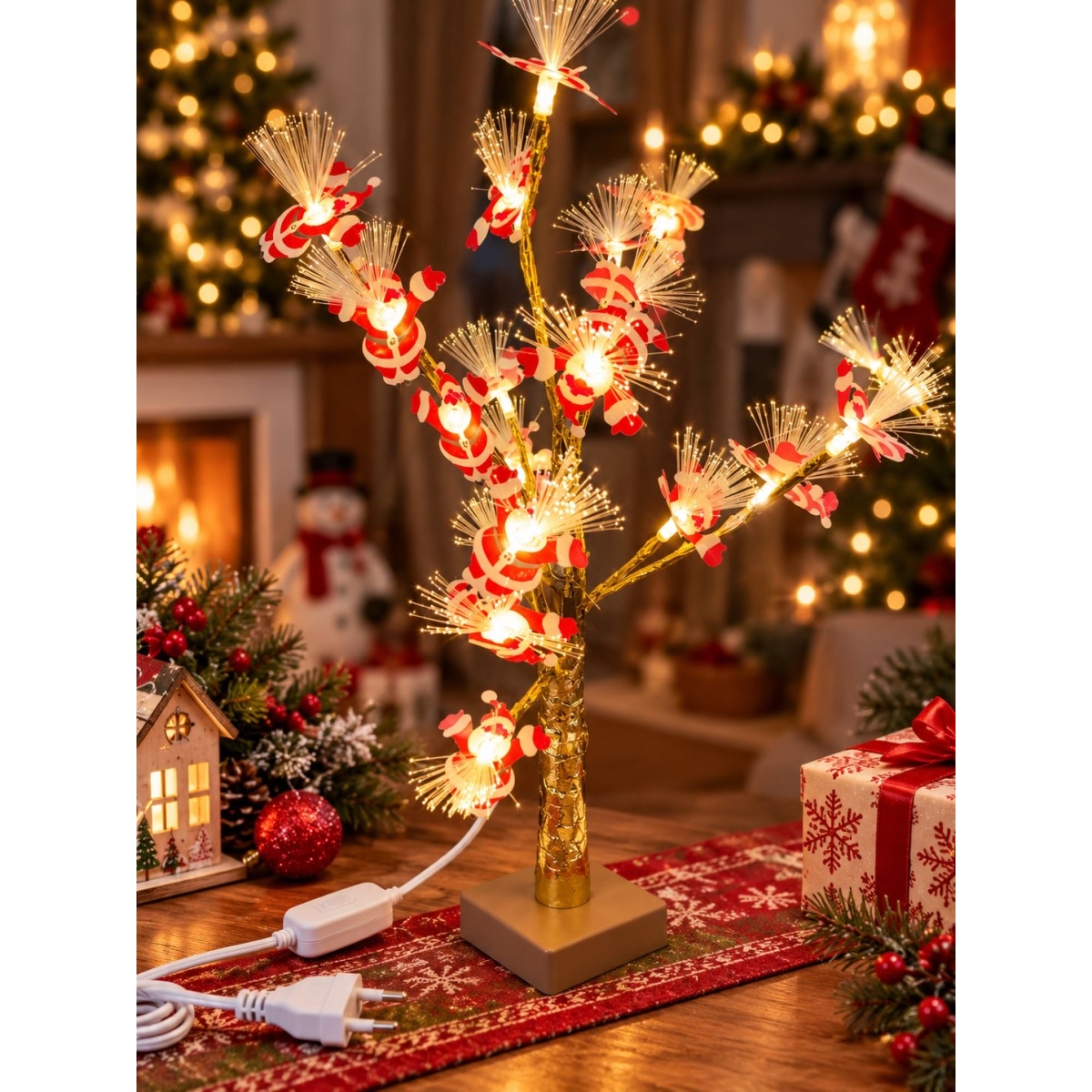Χριστουγεννιάτικο Δεντράκι 60cm με 18 Φωτάκια LED Οπτικών Ινών Άγιος Βασίλης FD3348