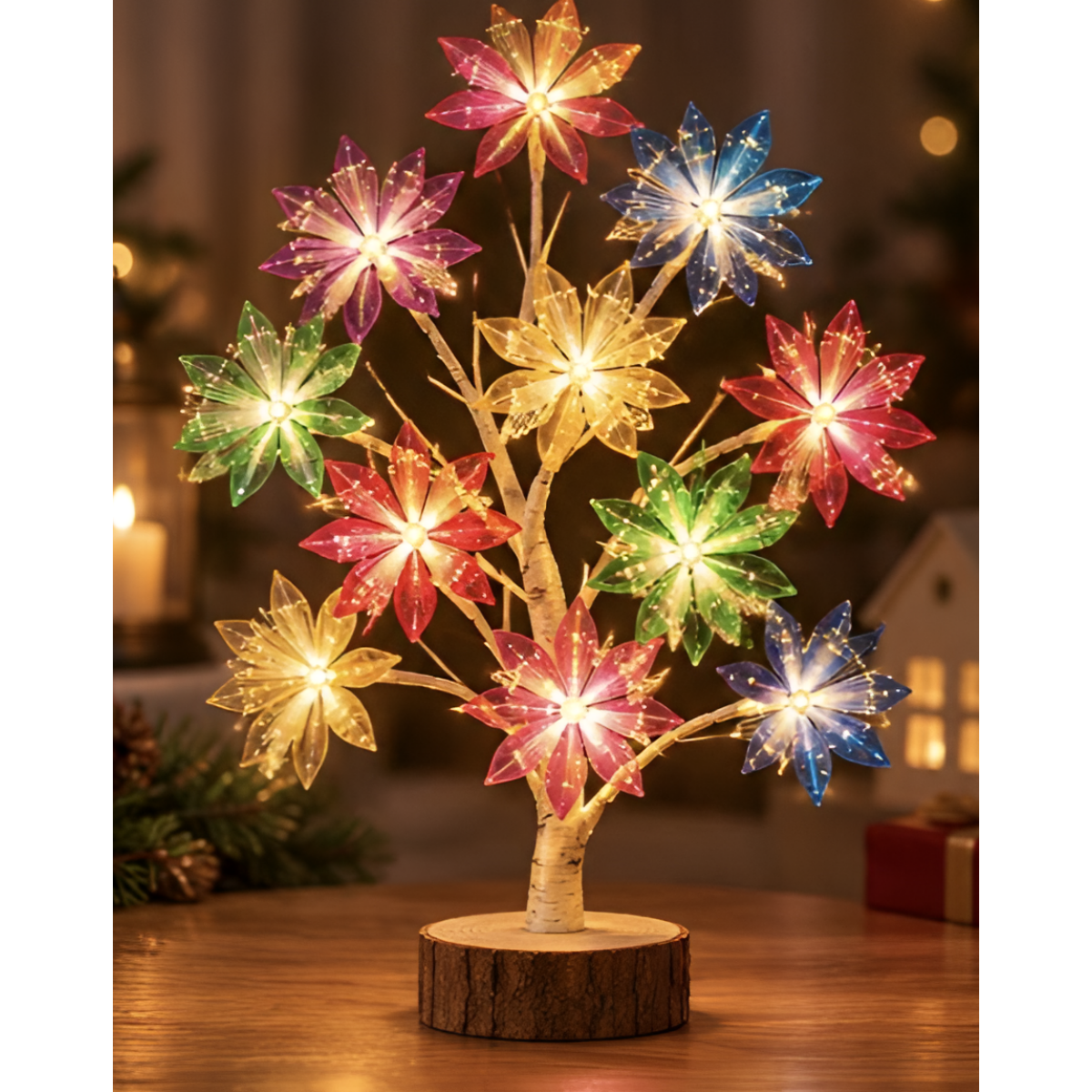 Χριστουγεννιάτικο Δεντράκι 60cm με 18 Φωτάκια LED Πολύχρωμα Aστέρια FD00348