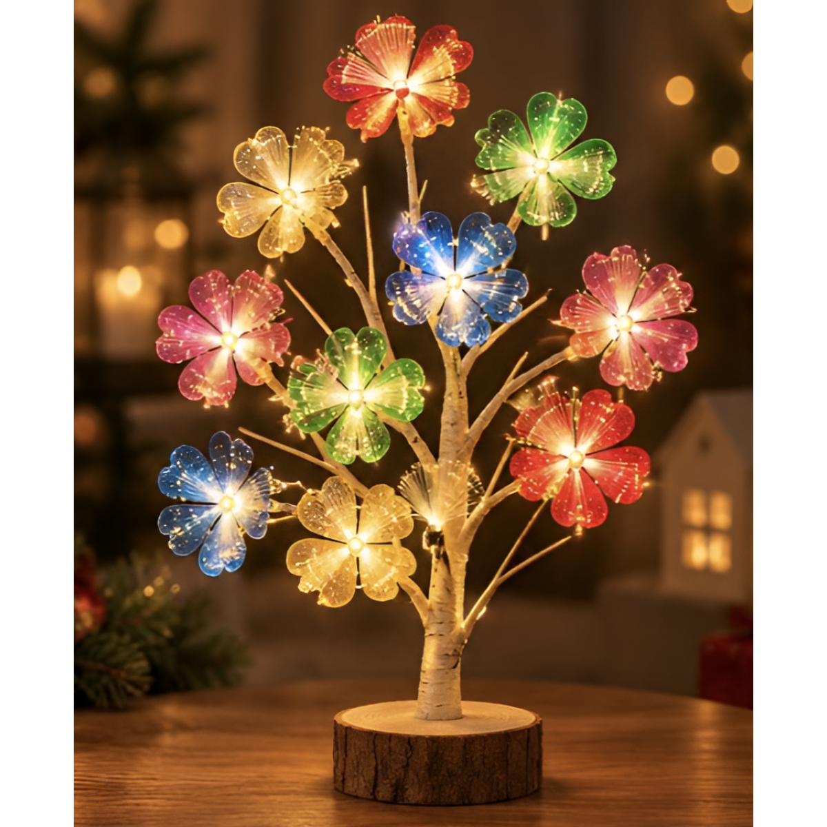 Χριστουγεννιάτικο Δεντράκι 60cm με 18 Φωτάκια LED Πολύχρωμα Τριφύλλια FD00348
