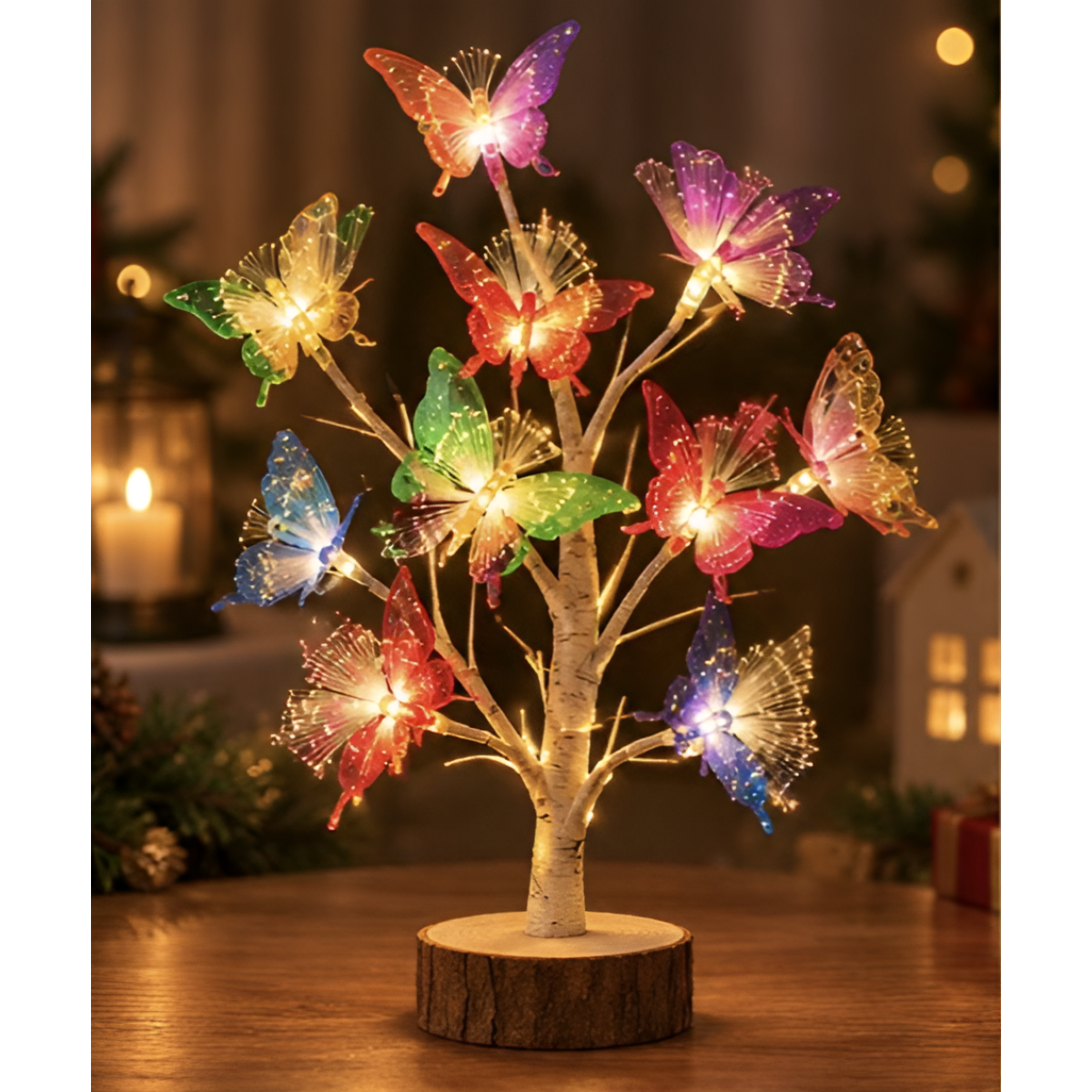 Χριστουγεννιάτικο Δεντράκι 60cm με 18 Φωτάκια LED Πολύχρωμες Πεταλούδες FD00348
