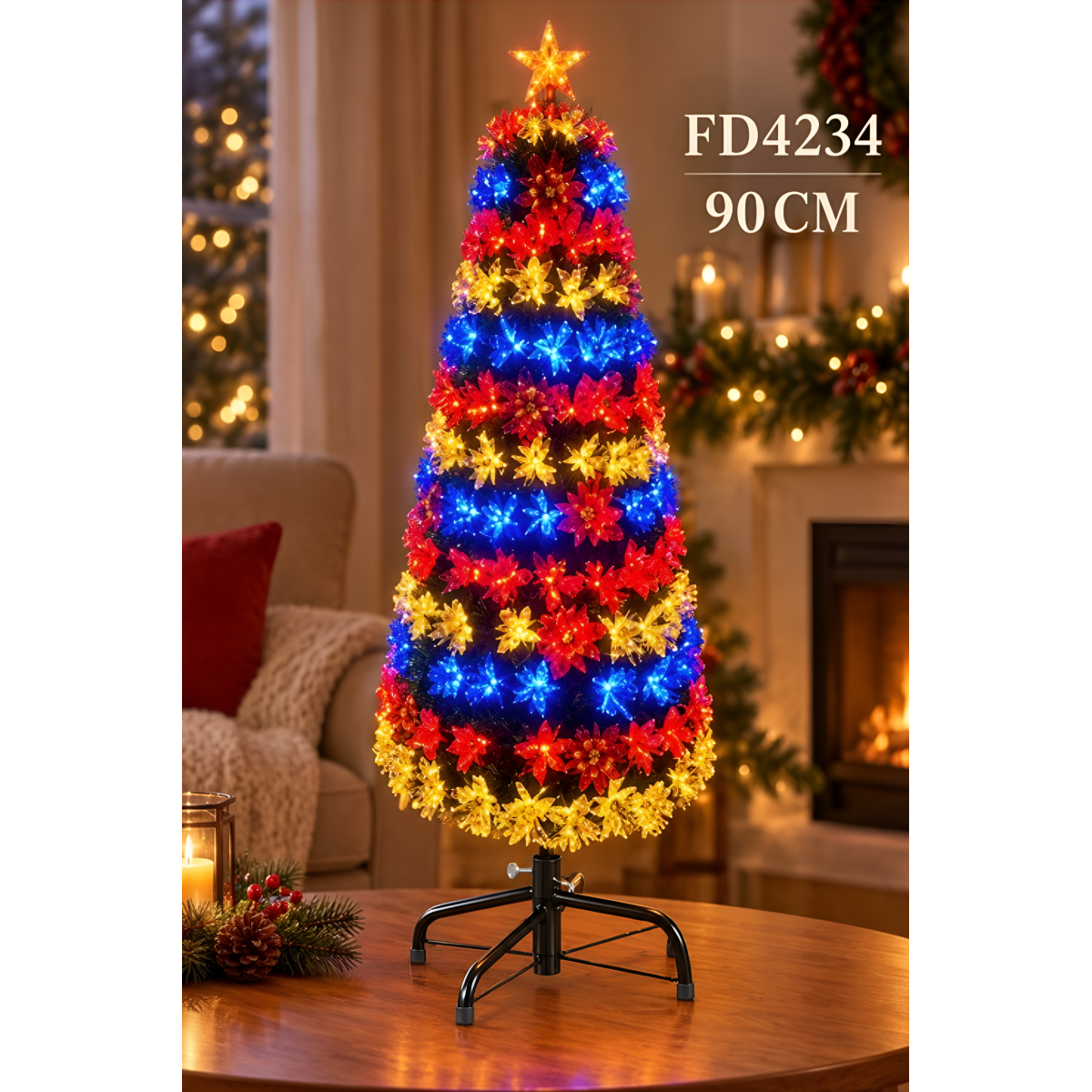 Χριστουγεννιάτικο Δέντρο 90cm με 80 LED και Γιρλάντα με Λουλούδια - FD4234 - Image 2