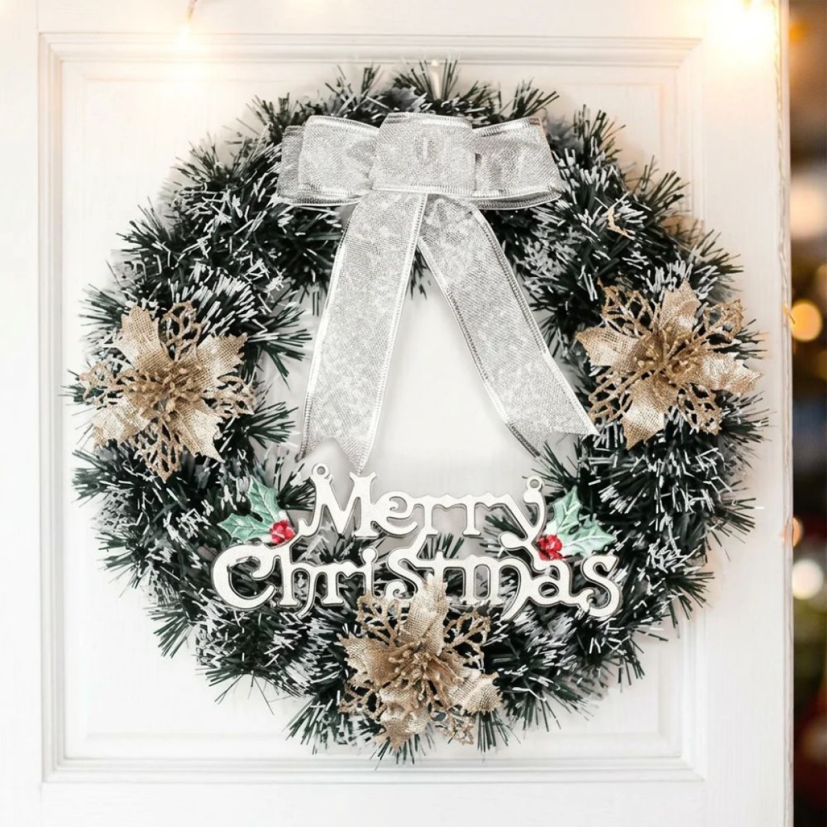 Χριστουγεννιάτικο Στεφάνι Πόρτας "Merry Christmas" 30cm με Κουκουνάρια