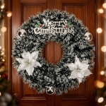 Χριστουγεννιάτικο Στεφάνι Πόρτας "Merry Christmas" 38cm με Αλεξανδρινά
