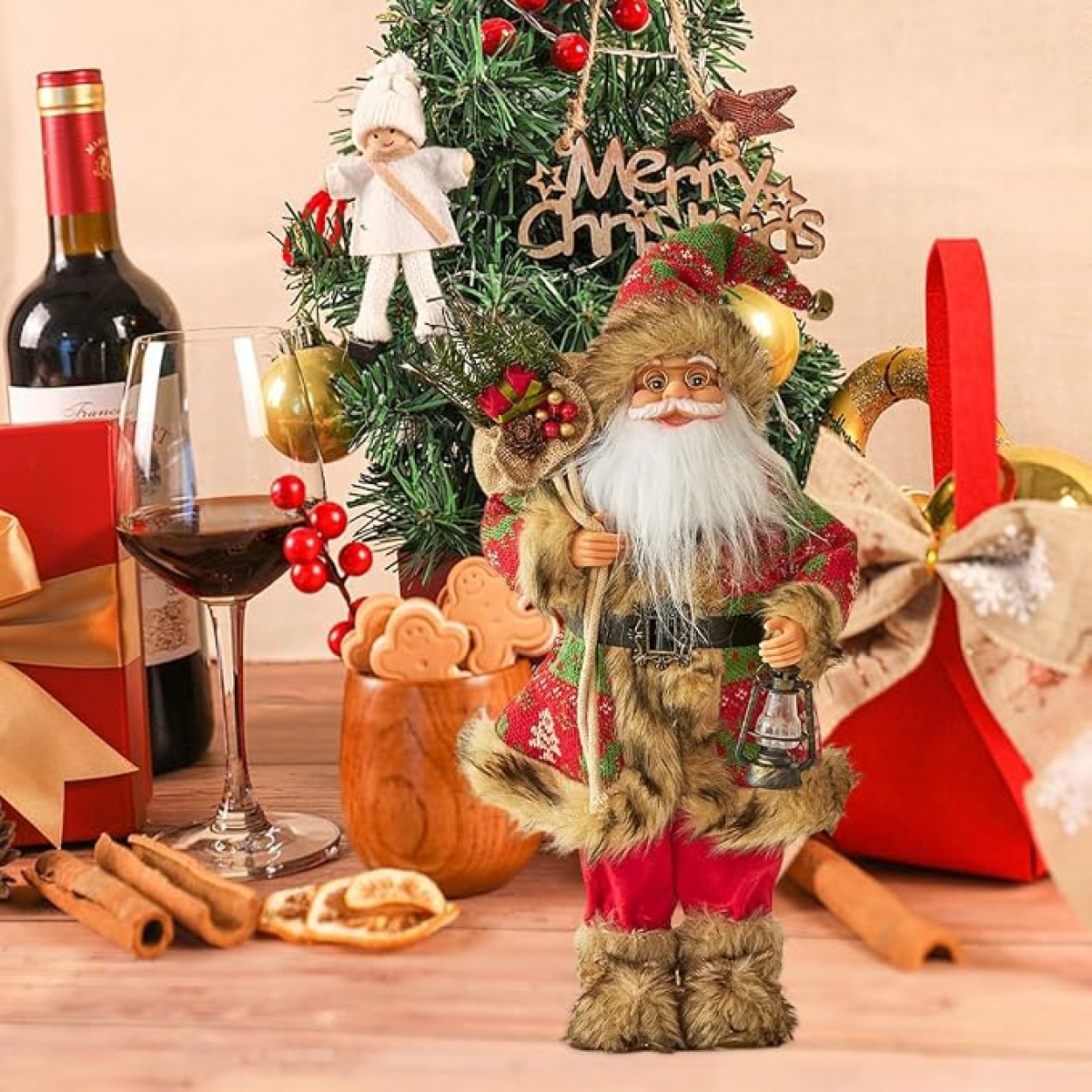 Χριστουγεννιάτικος Διακοσμητικός Άγιος Βασίλης 30cm με Παλτό & Φαναράκι 26047-10-22 - Image 3