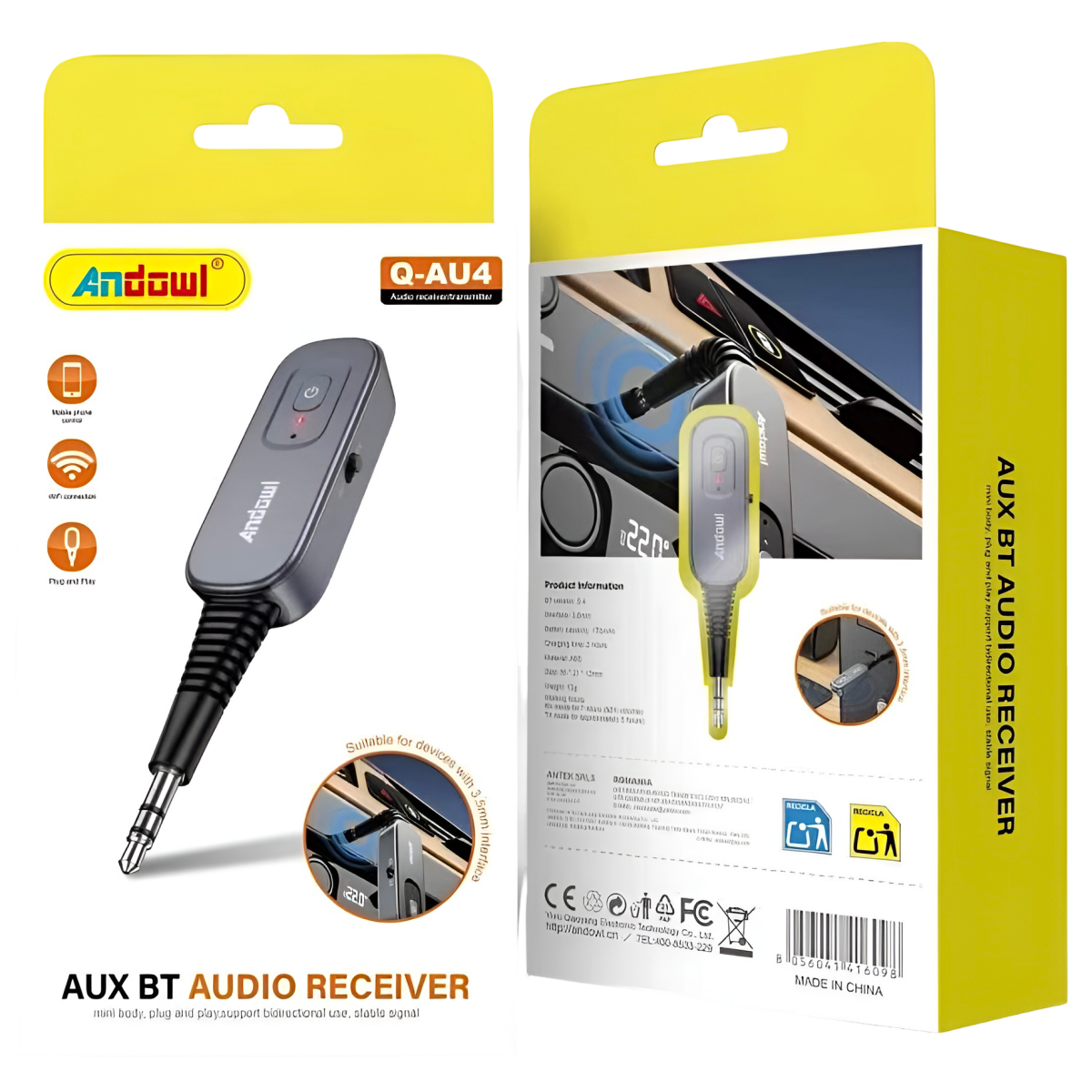 Δέκτης Ήχου Bluetooth AUX 3.5mm με Μικρόφωνο και Λειτουργία Handsfree Andowl Q-AU4