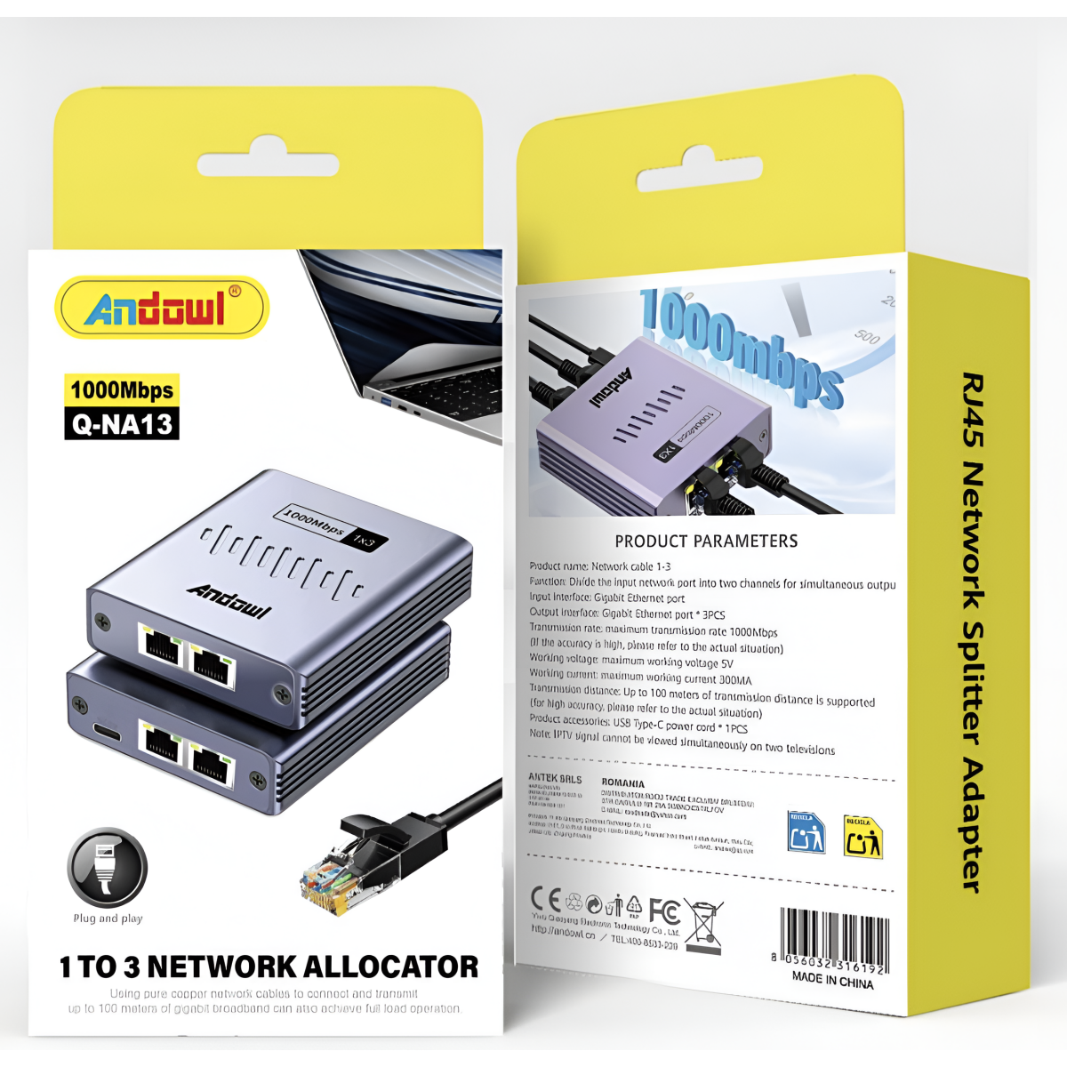 Διακλαδωτής Δικτύου RJ45 1 σε 4 Gigabit 1000Mbps Andowl Q-NA14 - Image 2