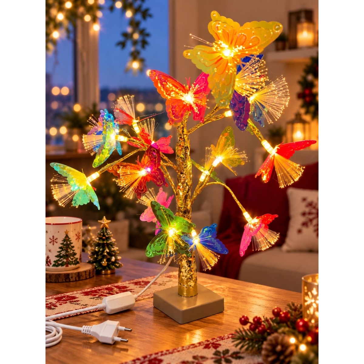 Διακοσμητικό Δεντράκι 60cm με 18 Φωτάκια LED Πολύχρωμες Πεταλούδες FD3348