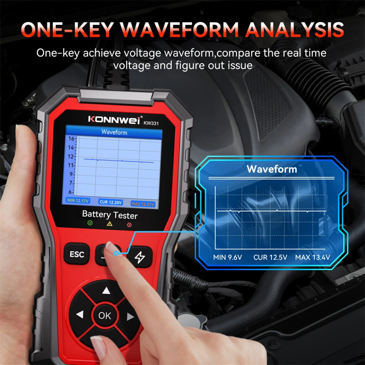 Δοκιμαστής Μπαταρίας Αυτοκινήτου 6V/12V/24V με Έγχρωμη Οθόνη 2.8” KONNWEI KW331 - Image 4