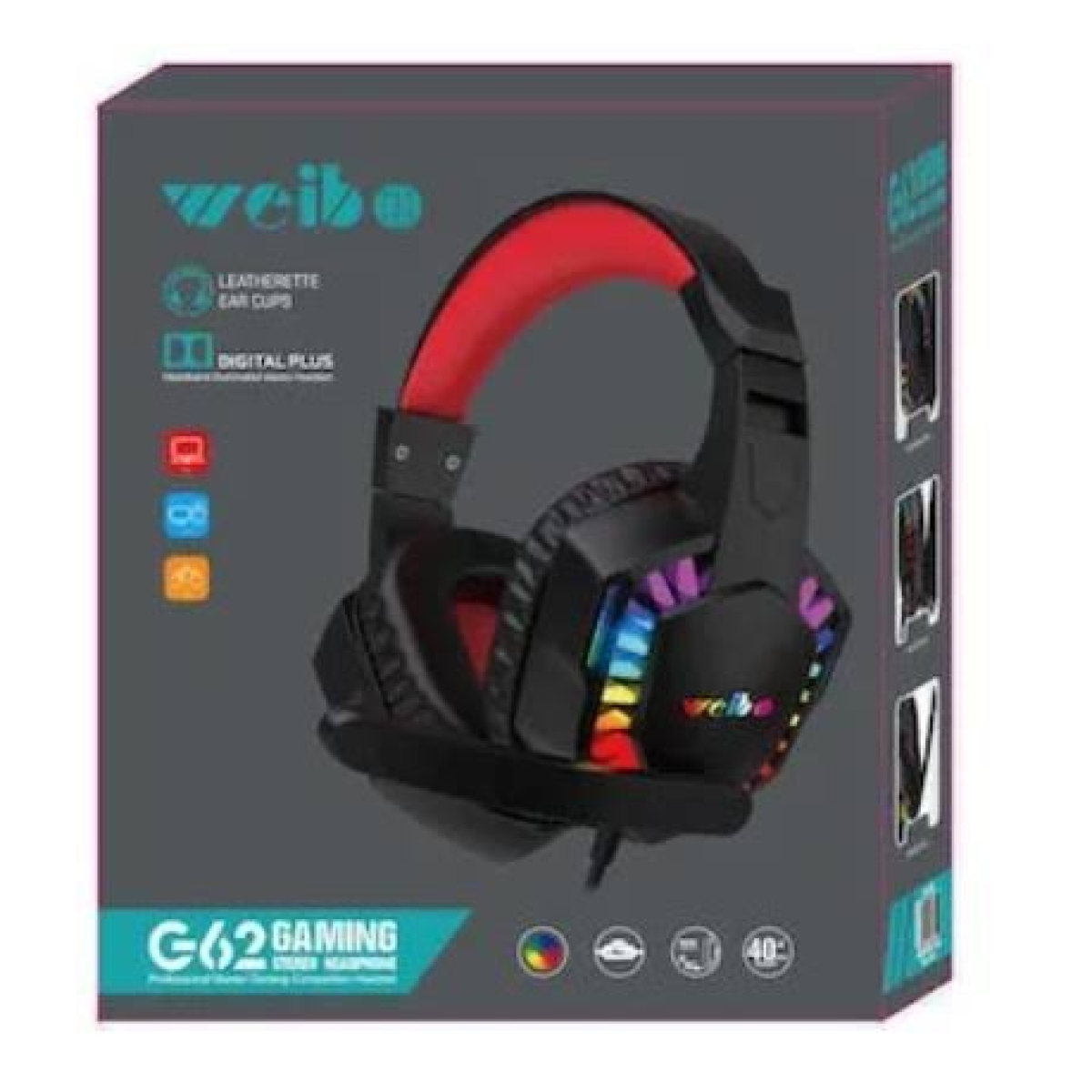 Ενσύρματα Gaming Ακουστικά με Μικρόφωνο, RGB LED και Σύνδεση 3.5mm & USB - Weibo G62 - Image 3