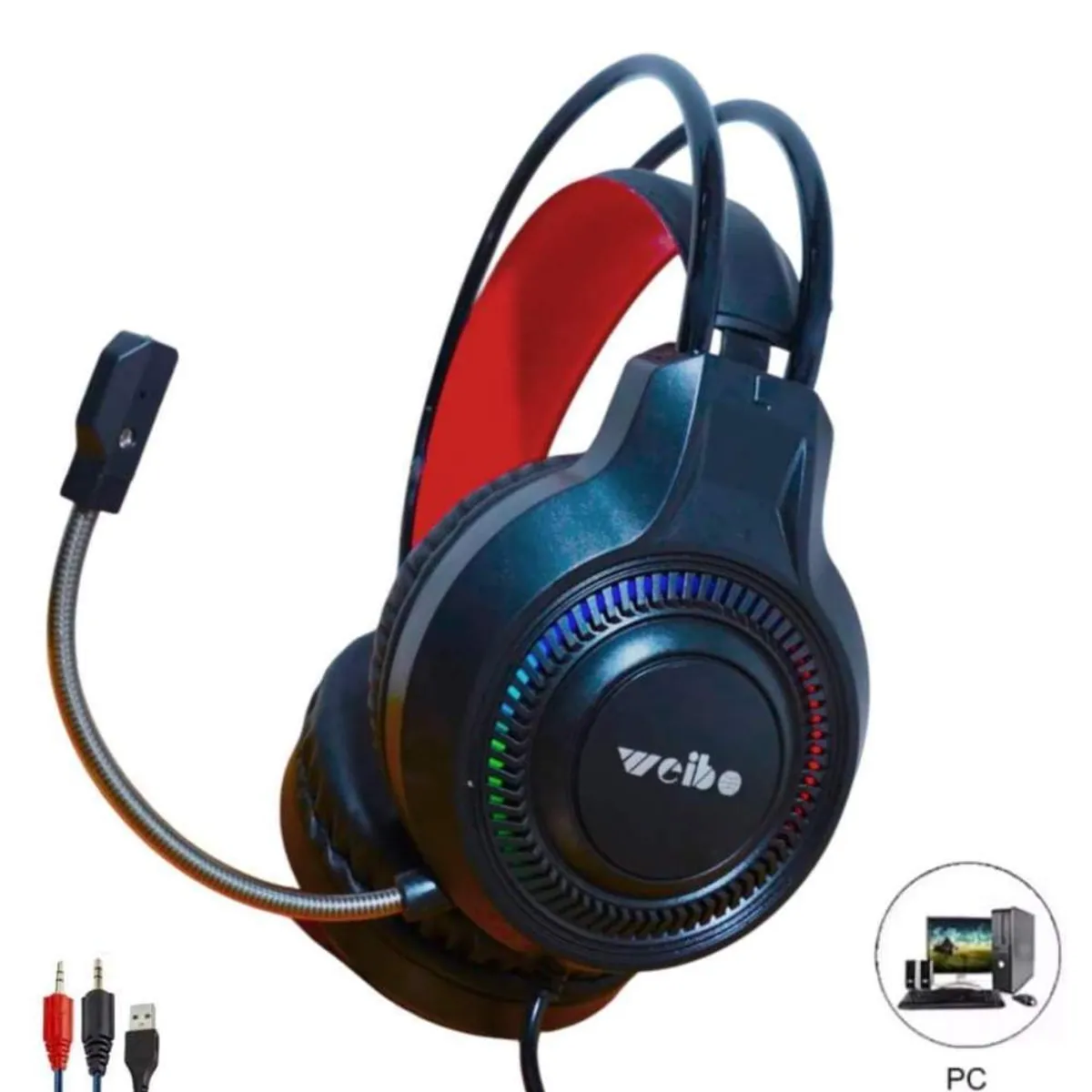Ενσύρματα Gaming Ακουστικά με Μικρόφωνο, RGB LED και Σύνδεση USB & 3.5mm - Weibo G61 - Image 2