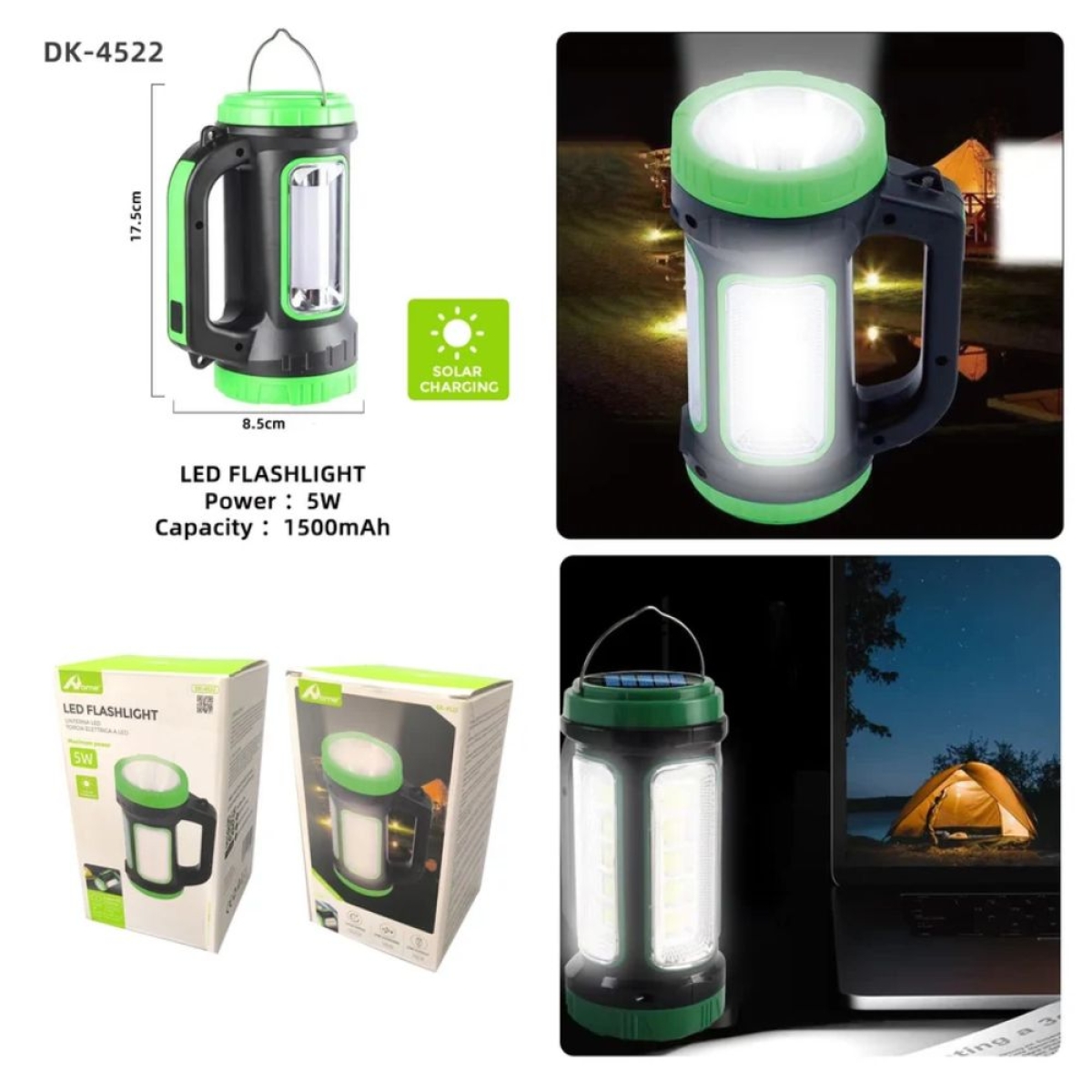 Επαναφορτιζόμενος φακός LED DK-4522 5W με ηλιακό πάνελ