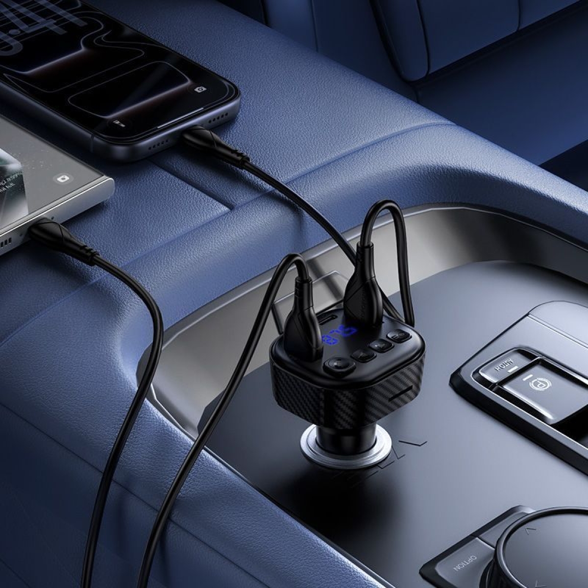 FM Transmitter Αυτοκινήτου Bluetooth με 4 Θύρες Φόρτισης 2 USB-C και 2 USB-A Borofone BC66 - Image 3