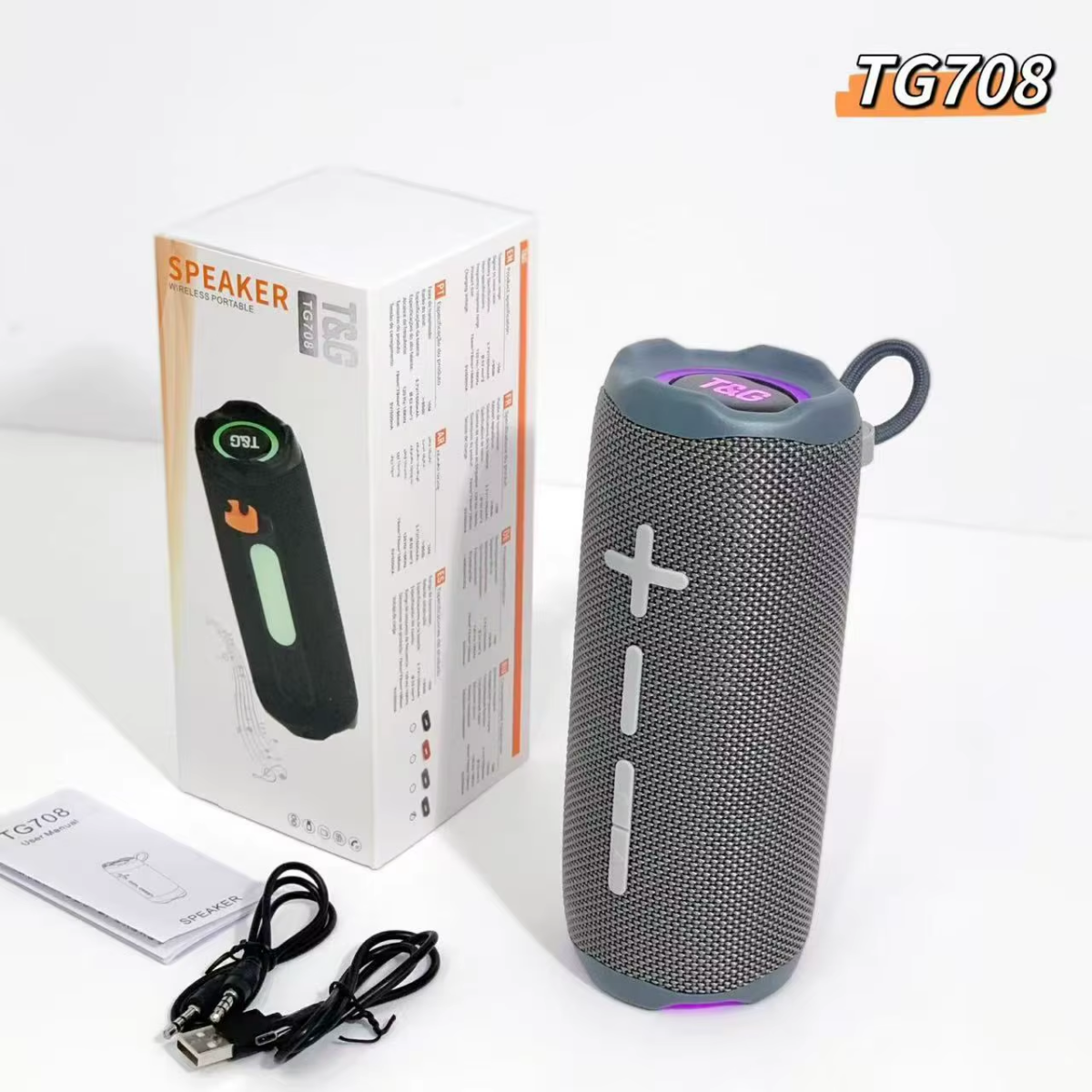 Φορητό Ασύρματο Ηχείο Bluetooth 16W με RGB LED, FM Radio, USB, TF & TWS T&G TG708