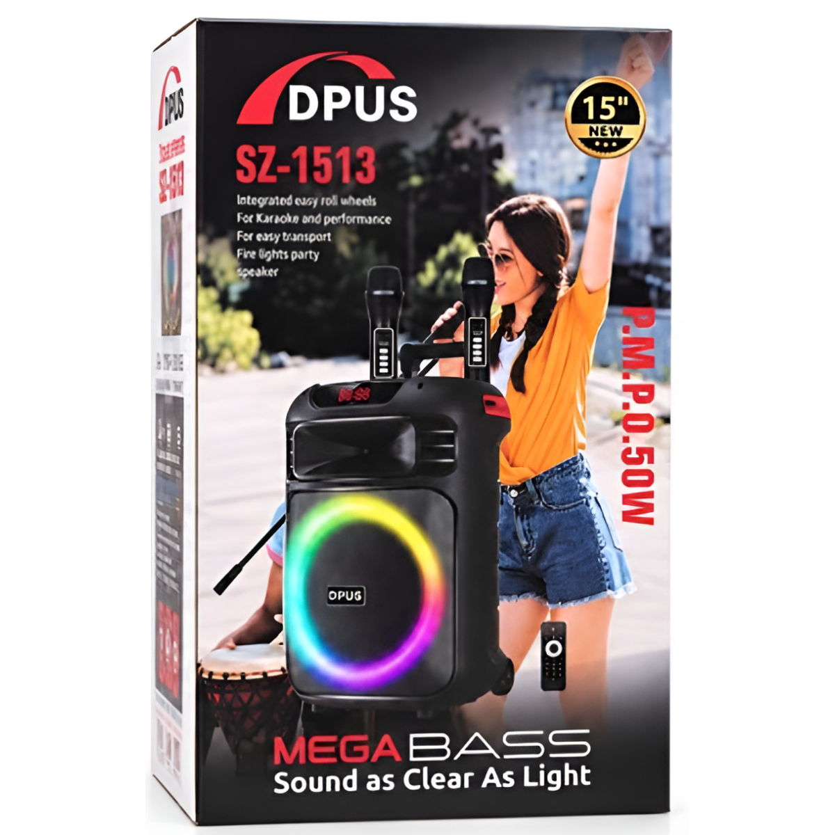 Φορητό Ηχείο Bluetooth 15" 50W με RGB LED, 2 Ασύρματα Μικρόφωνα & Τηλεχειριστήριο DPUS SZ-1513