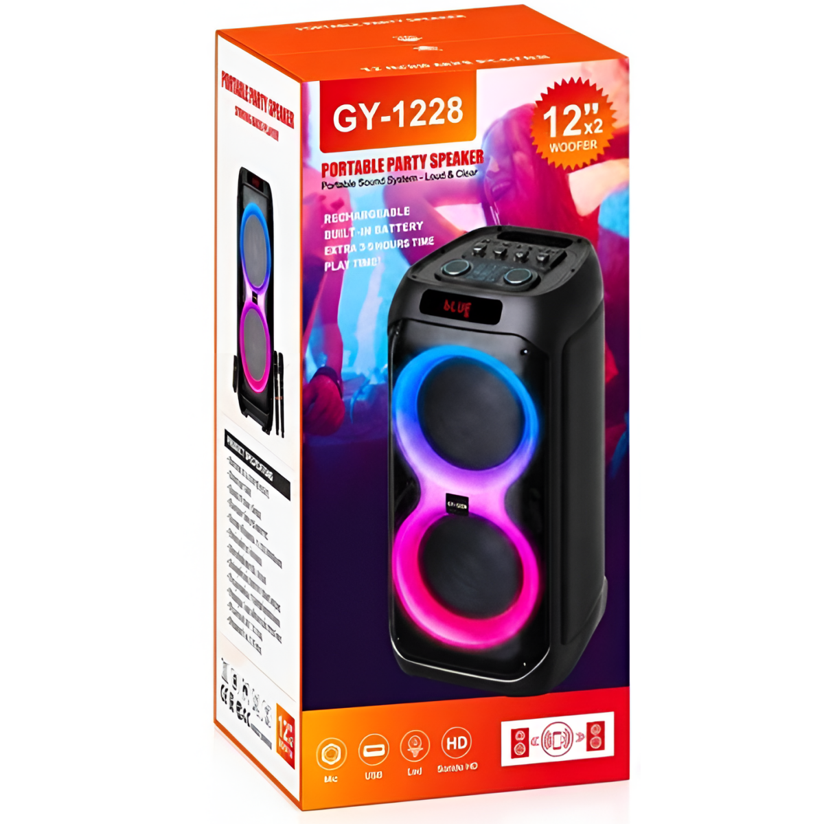 Φορητό Ηχείο Bluetooth 2x12" 80W με RGB LED & 2 Ασύρματα Μικρόφωνα GY-1228