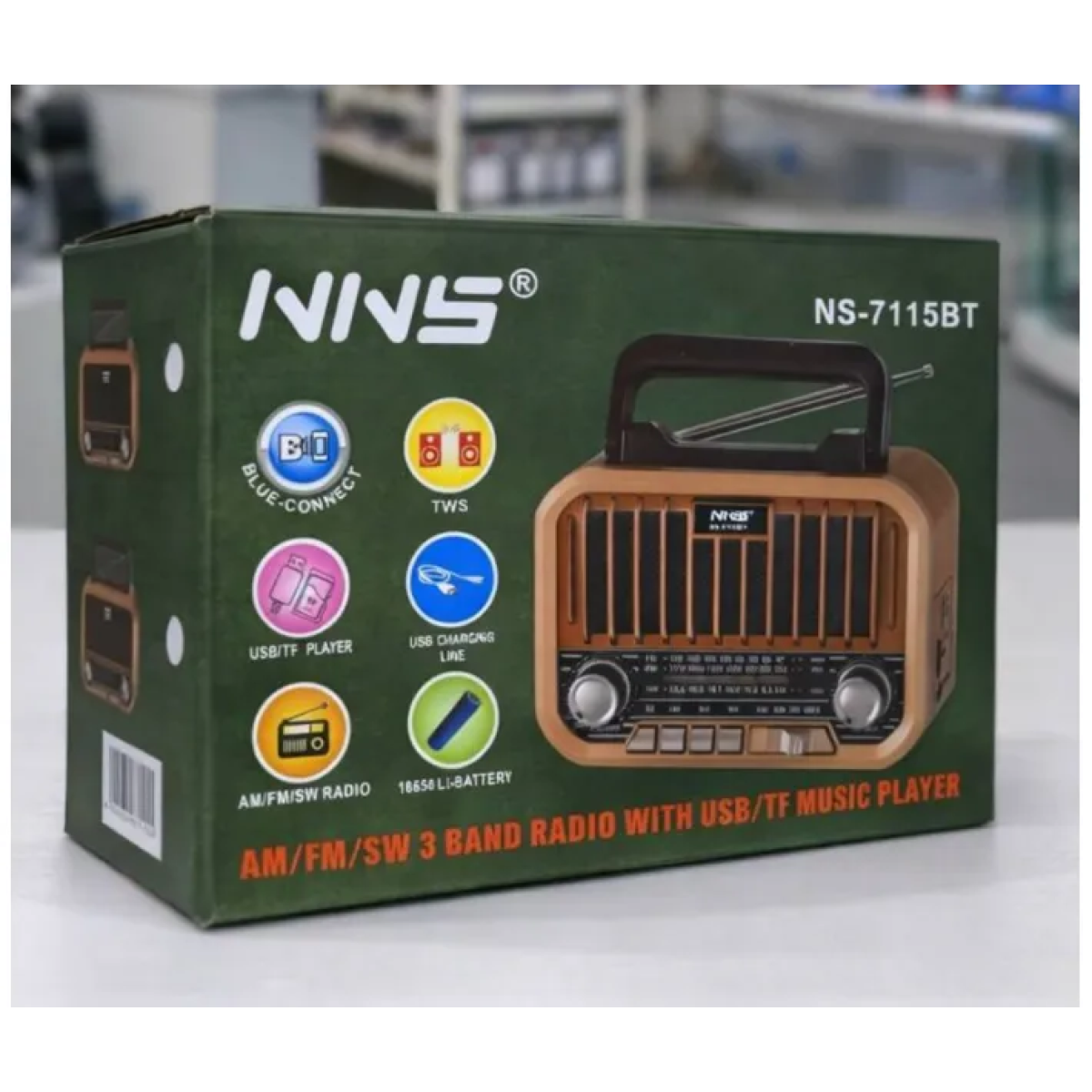Φορητό Ραδιόφωνο Bluetooth με FM/AM/SW USB, MicroSD & AUX NNS NS-7115BT - Image 3