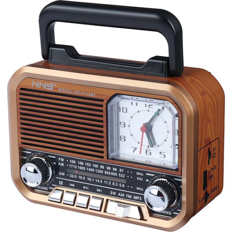 Φορητό Ραδιόφωνο Bluetooth TWS με FM/AM/SW, USB, MicroSD & Ρολόι NS-7113BT