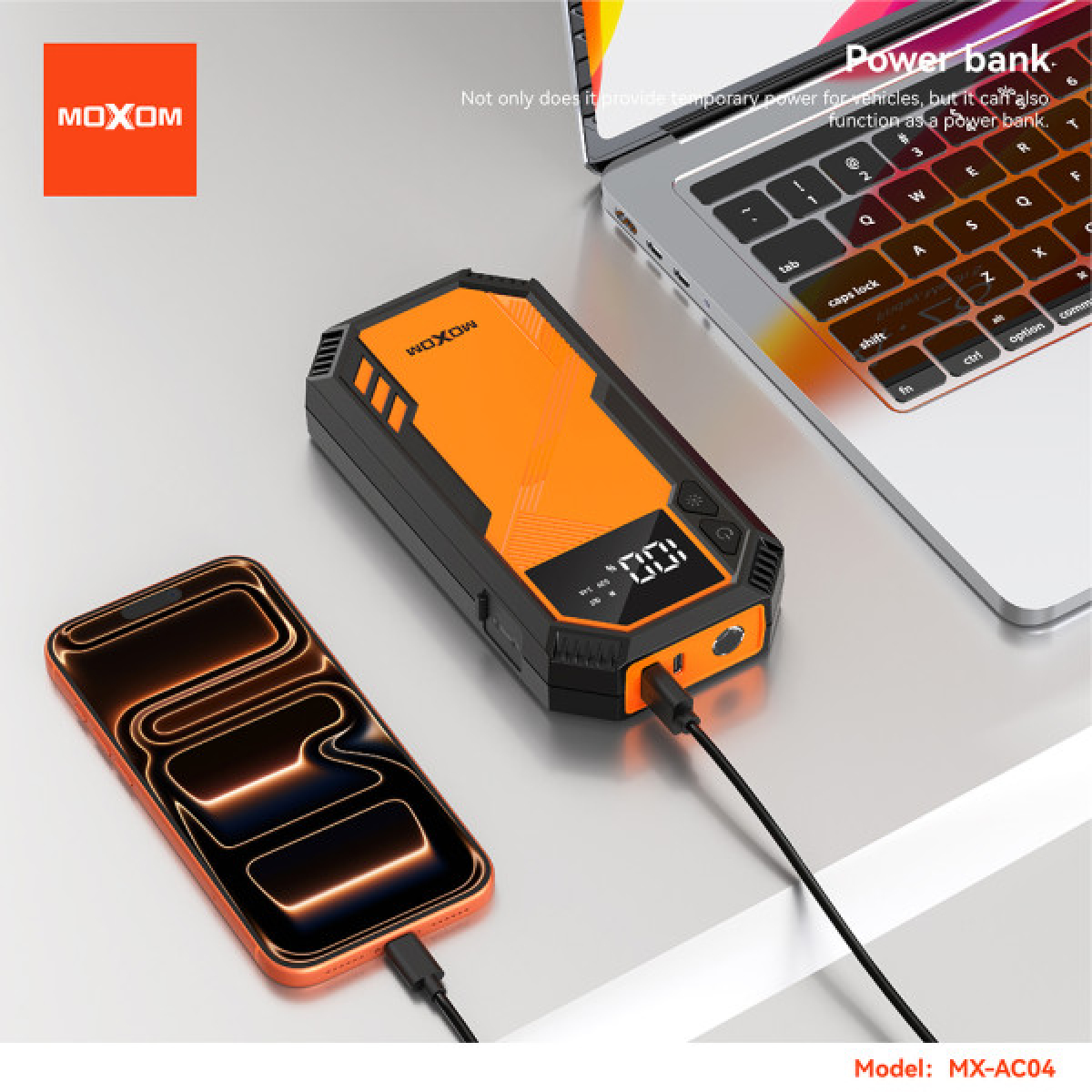 Φορητός Εκκινητής Μπαταρίας Αυτοκινήτου & Power Bank 6000mAh 800A Moxom MX-AC04 - Image 3