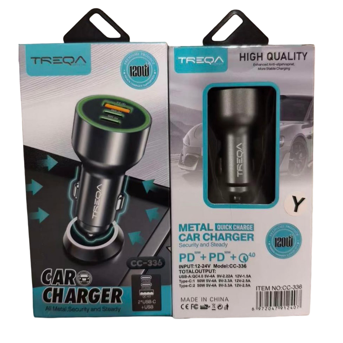 Φορτιστής Αυτοκινήτου 120W με 2 Θύρες USB-C PD 50W και USB-A QC 4.0 Treqa CC-336