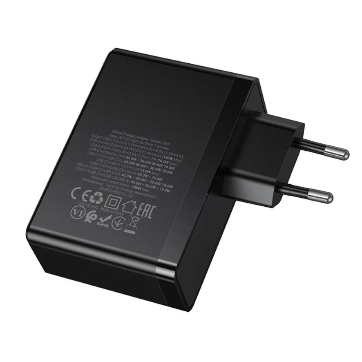 Φορτιστής GaN 100W HOCO N85 με 3 USB-C και 1 USB-A EU