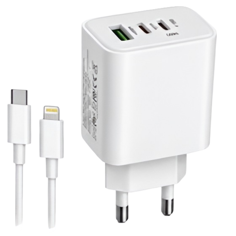 Φορτιστής PD 150W με 3 Θύρες 2 USB-C και 1 USB-A και Καλώδιο USB-C σε Lightning FD