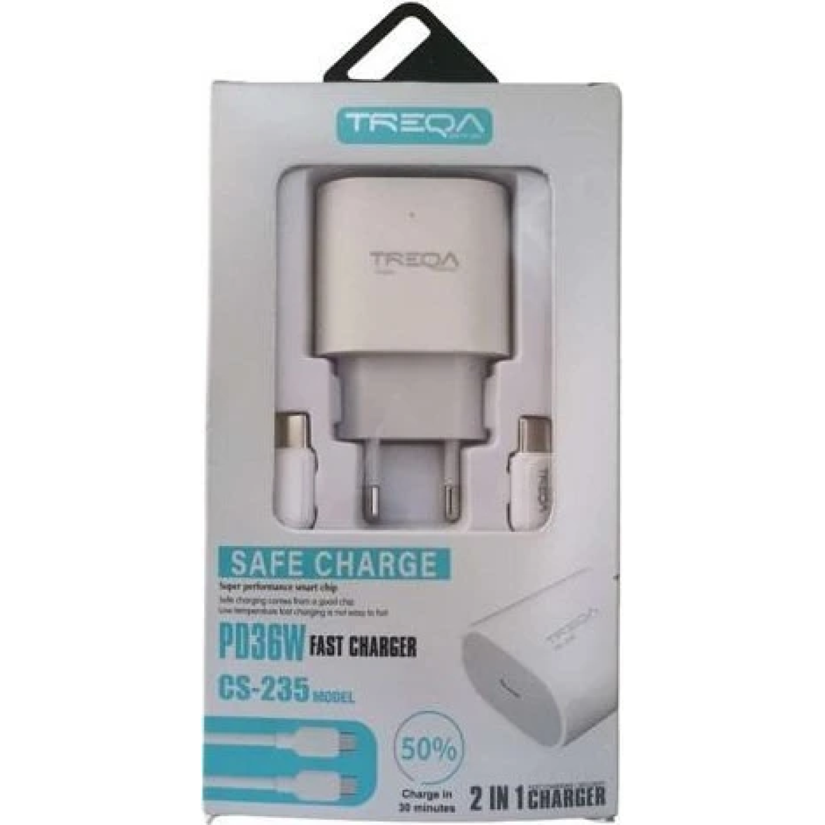 Φορτιστής PD 36W με Καλώδιο USB-C σε USB-C Λευκός TREQA CS-235