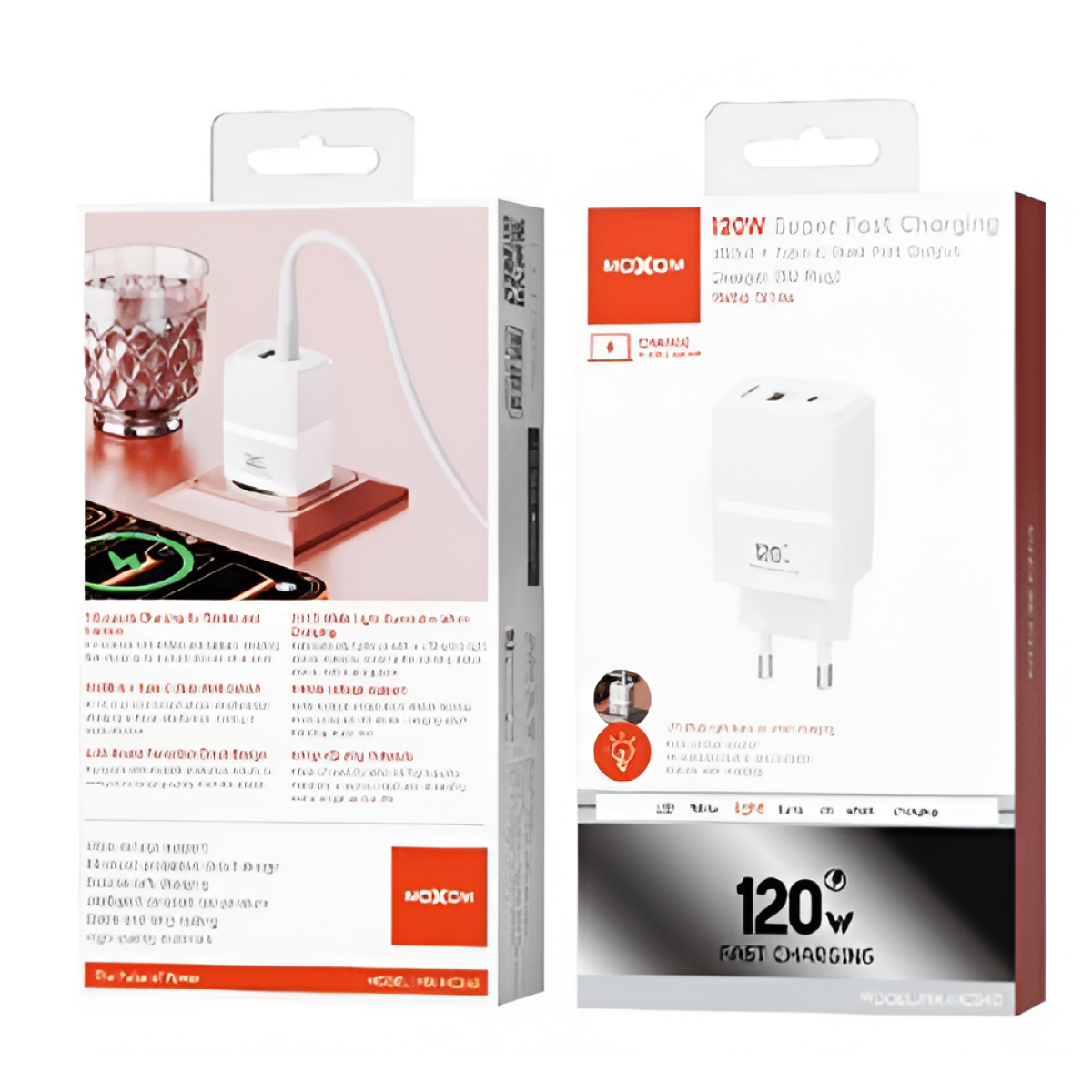 Φορτιστής Super Fast Charging 120W/45W με USB-A & USB-C Moxom MX-HC340