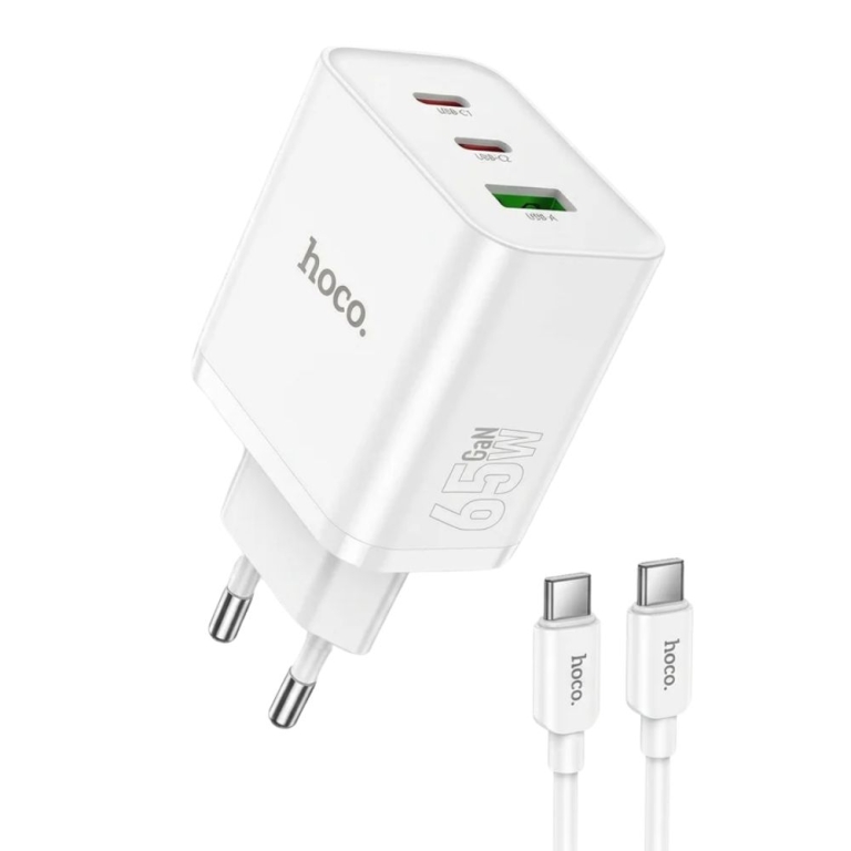 Φορτιστής USB-C 65W HOCO N75 με 2 USB-C και 1 USB-A EU
