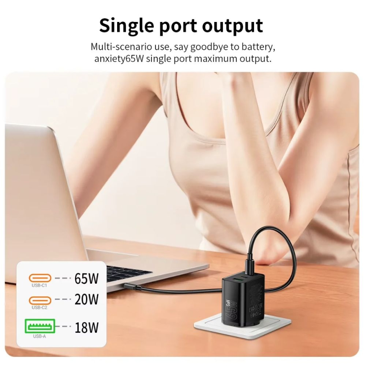 Φορτιστής USB-C 65W HOCO N75 με 2 USB-C και 1 USB-A EU