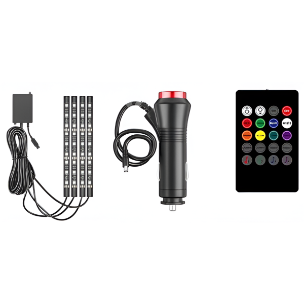Φωτισμός Εσωτερικού Αυτοκινήτου LED RGB 12V με Τηλεχειριστήριο W09485