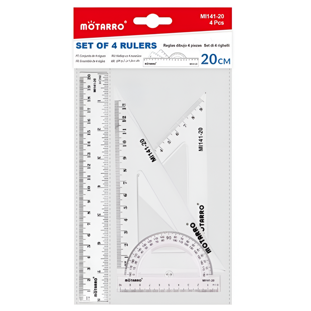 Γεωμετρικά Όργανα Σετ 4 Τεμαχίων 20cm Motarro MI141-20