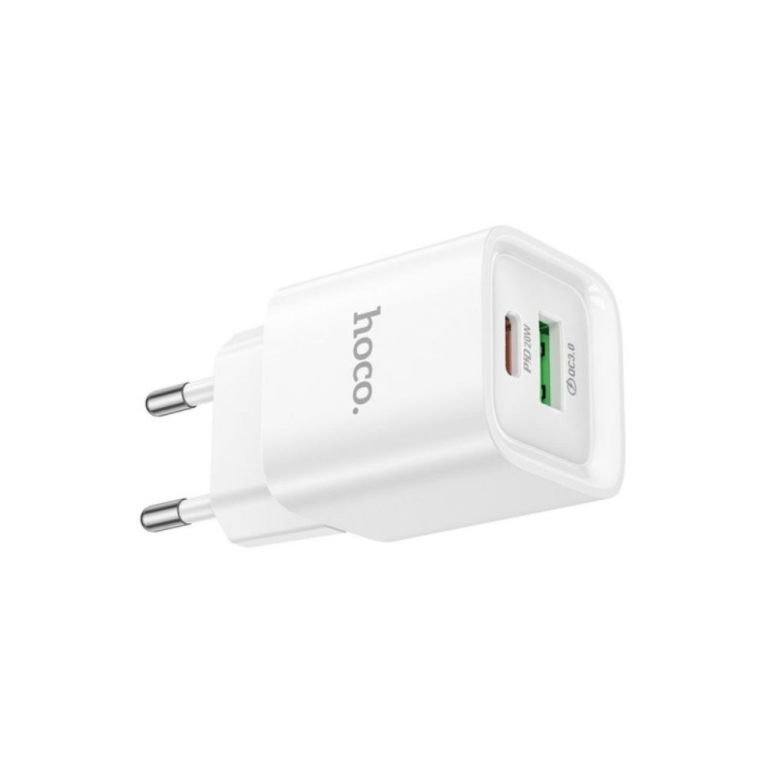 HOCO C147A Φορτιστής με Θύρα USB & Θύρα USB-C 20W – Λευκό