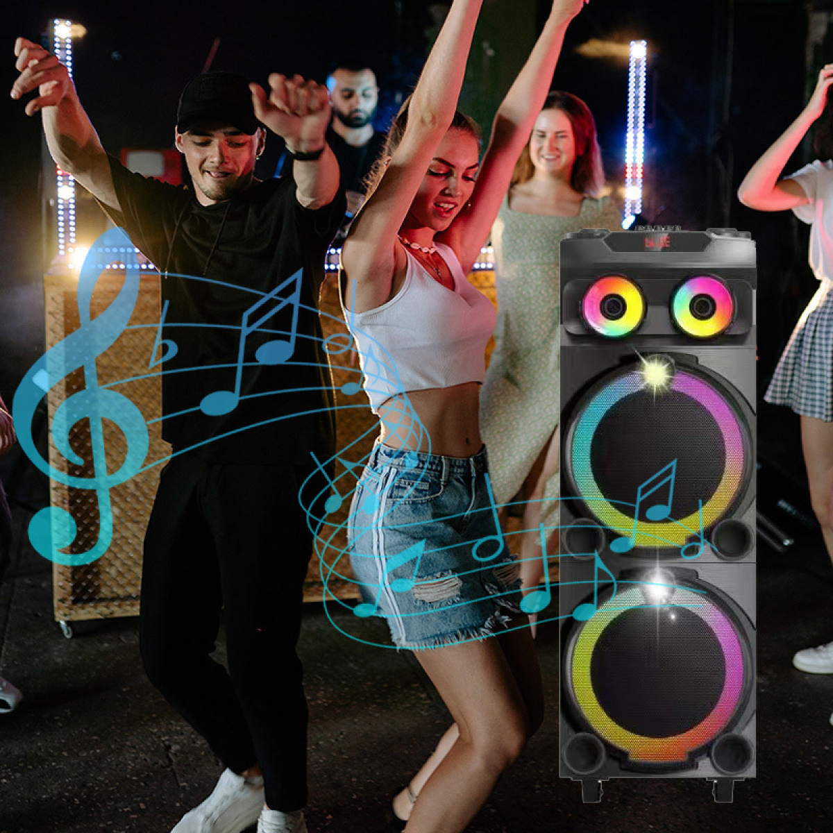 Ηχείο Bluetooth 2x12" 100W με RGB LED & 2 Ασύρματα Μικρόφωνα DR-1230 - Image 4