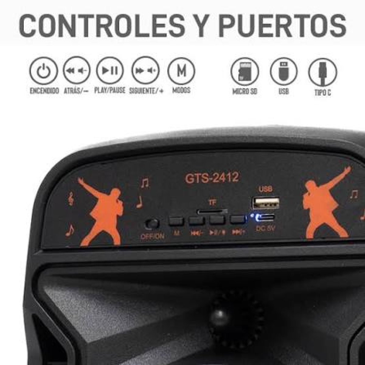 Ηχείο Bluetooth Karaoke 6.5" 11W με Ασύρματο Μικρόφωνο και Φωτισμό RGB Greatnice GTS-2412 - Image 4