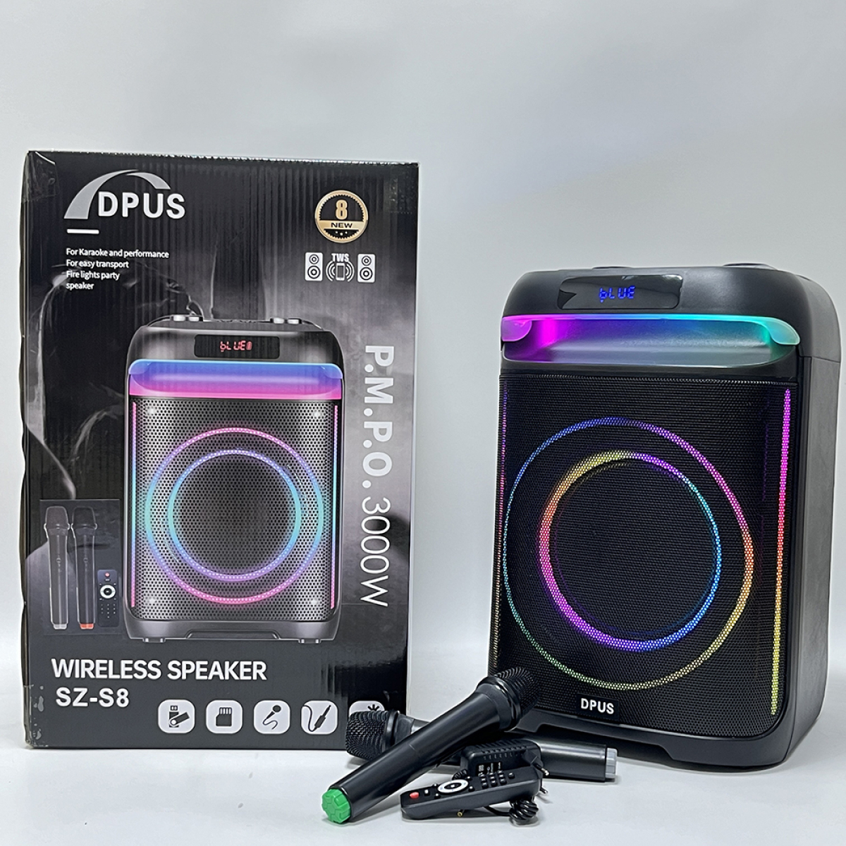Ηχείο Bluetooth Karaoke 8" 40W με RGB LED & Ασύρματο Μικρόφωνο DPUS SZ-S8 - Image 3