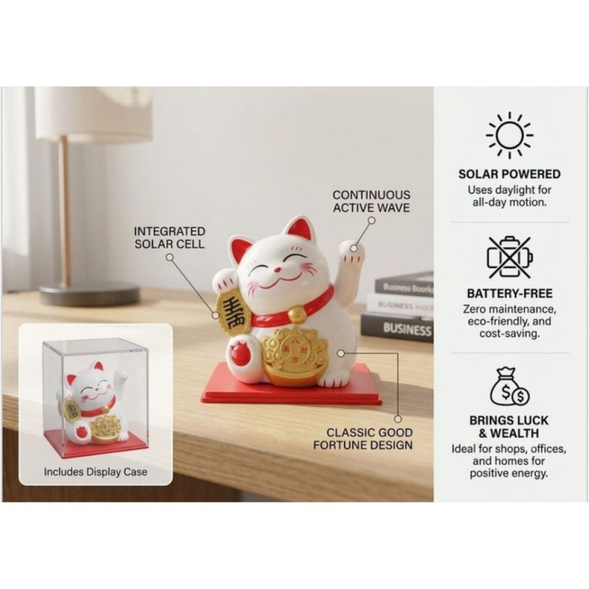Ηλιακή γάτα τύχης λευκή με κινούμενο χέρι 9985C