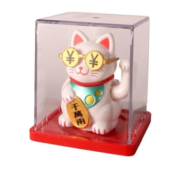 Ηλιακή Γάτα Τύχης Maneki Neko Λευκή 7 εκ.