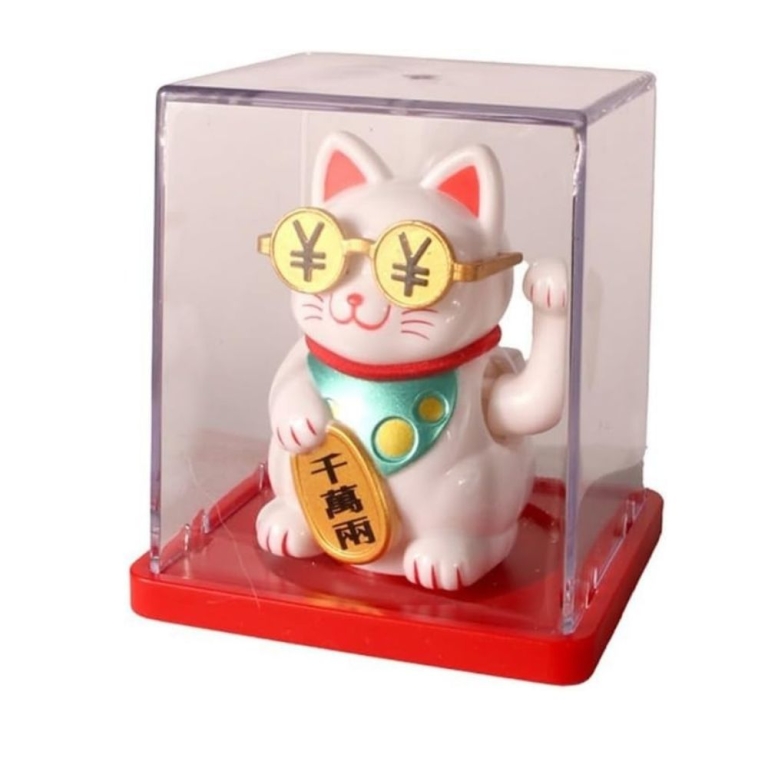 Ηλιακή Γάτα Τύχης Maneki Neko Λευκή 7 εκ.