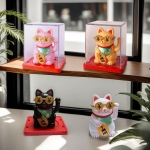 Ηλιακή Γάτα Τύχης Maneki Neko Λευκή 7 εκ.