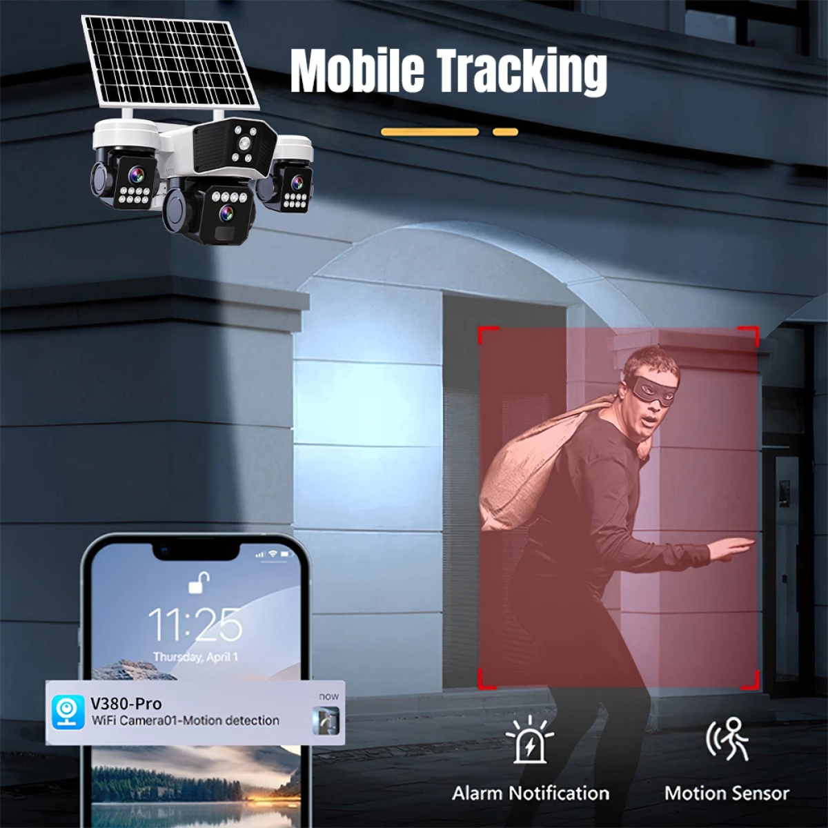 Ηλιακή Κάμερα Ασφαλείας 4G 9MP με 3 Φακούς, Περιστροφή PTZ και Νυχτερινή Λήψη IP66 V305-4G - Image 7