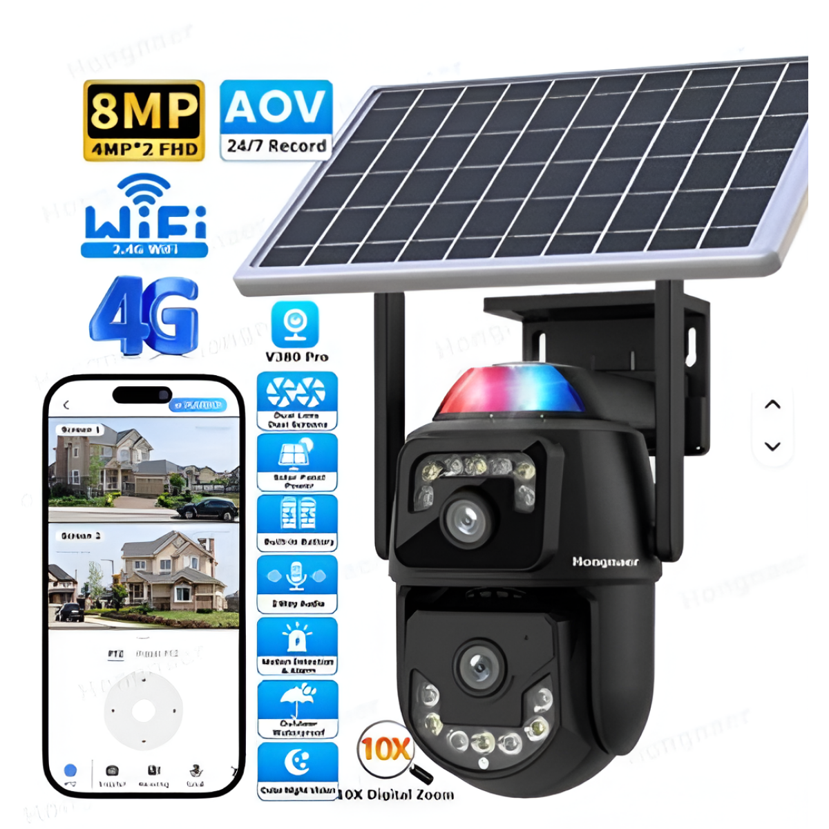 Ηλιακή Κάμερα Ασφαλείας 4G με Διπλό Φακό 8MP, Ανίχνευση Κίνησης AI & Νυχτερινή Όραση QDH-121 - Image 4