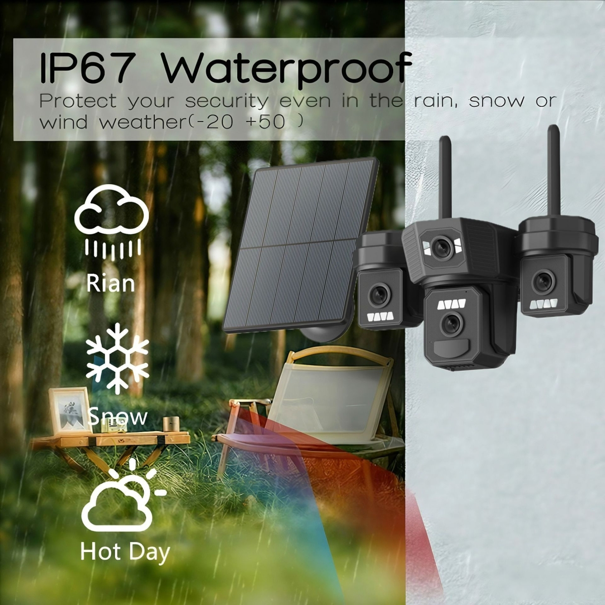 Ηλιακή Κάμερα Ασφαλείας 6MP με 3 Φακούς, WiFi/4G, PTZ και Νυχτερινή Λήψη V302-4G - Image 2