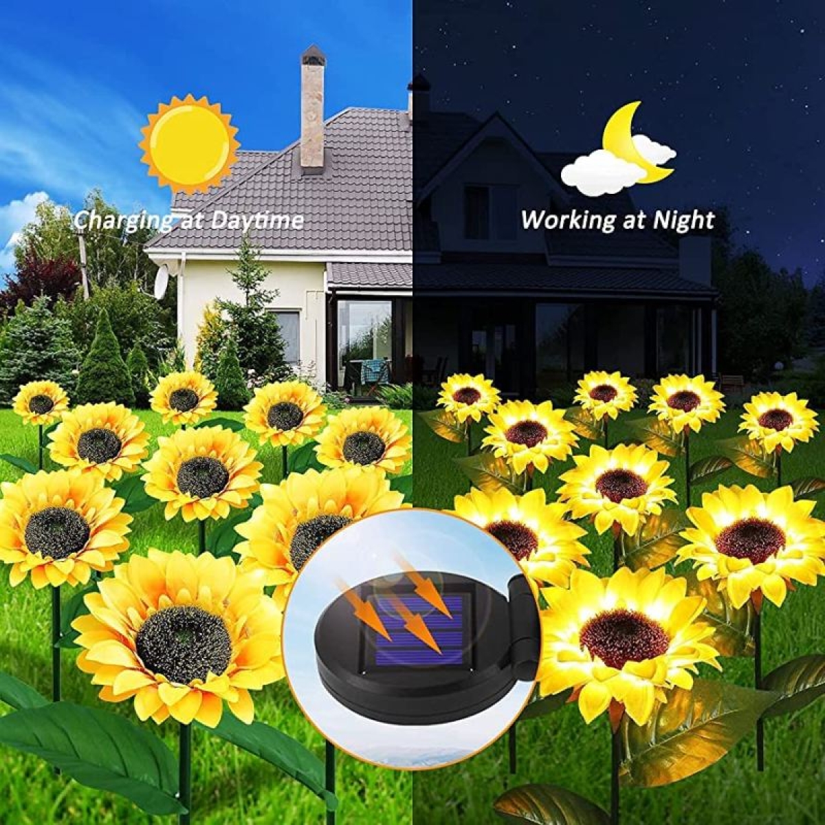 Ηλιακό Φωτιστικό Κήπου LED Ηλιοτρόπιο 72cm με Θερμό Λευκό Φως - 1 τεμάχιο - Image 5