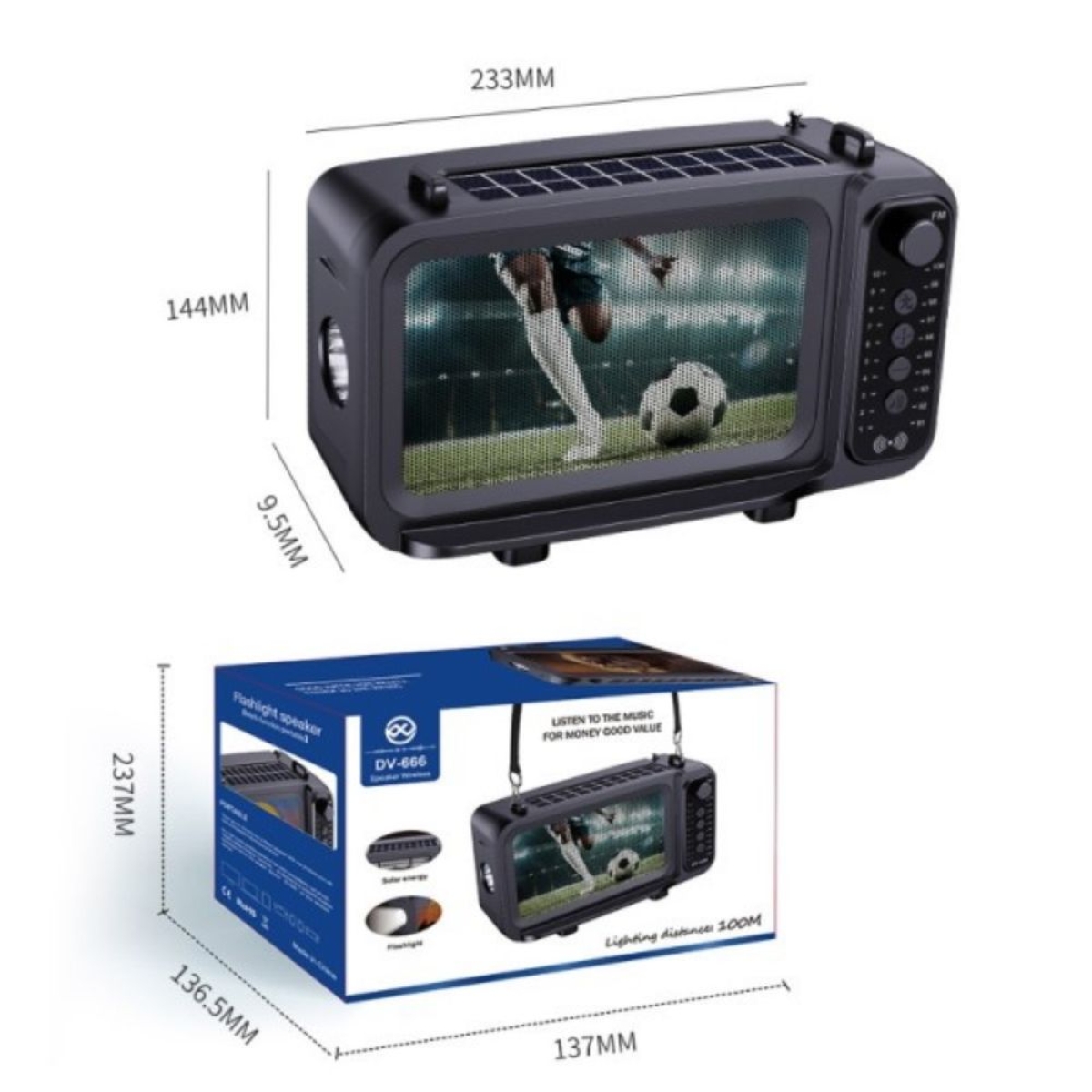 Ηλιακό Ηχείο Bluetooth DV-666 10W με FM και Φακό