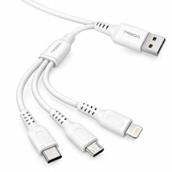 Καλώδιο Φόρτισης 3 σε 1 USB-C, Micro USB, Lightning 3.1A 1,2m Λευκό TREQA CA-868