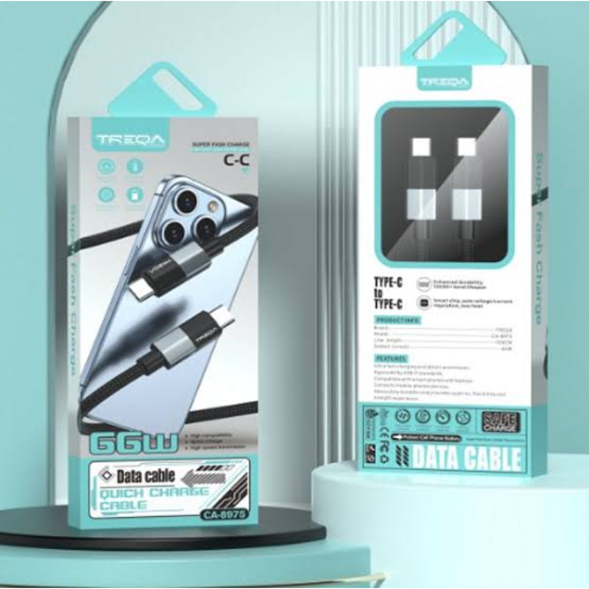 Καλώδιο Φόρτισης και Μεταφοράς Δεδομένων USB-C σε USB-C 66W 1m Μαύρο TREQA CA-8975 - Image 4