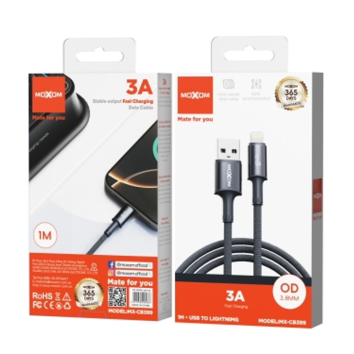 Καλώδιο Φόρτισης & Μεταφοράς Δεδομένων USB-A σε Lightning 1m 3A Fast Charging Moxom MX-CB399 - Image 3